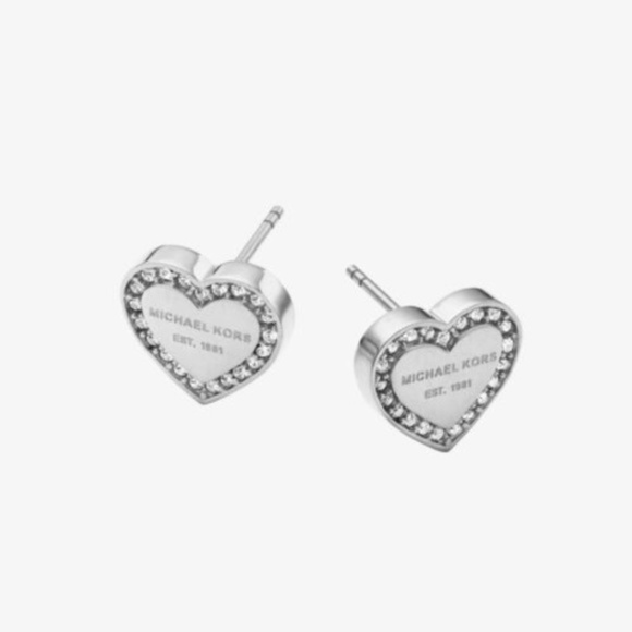 NEW Michael Kors Silver Logo Heart Charm Earrings - Picture 1 of 13